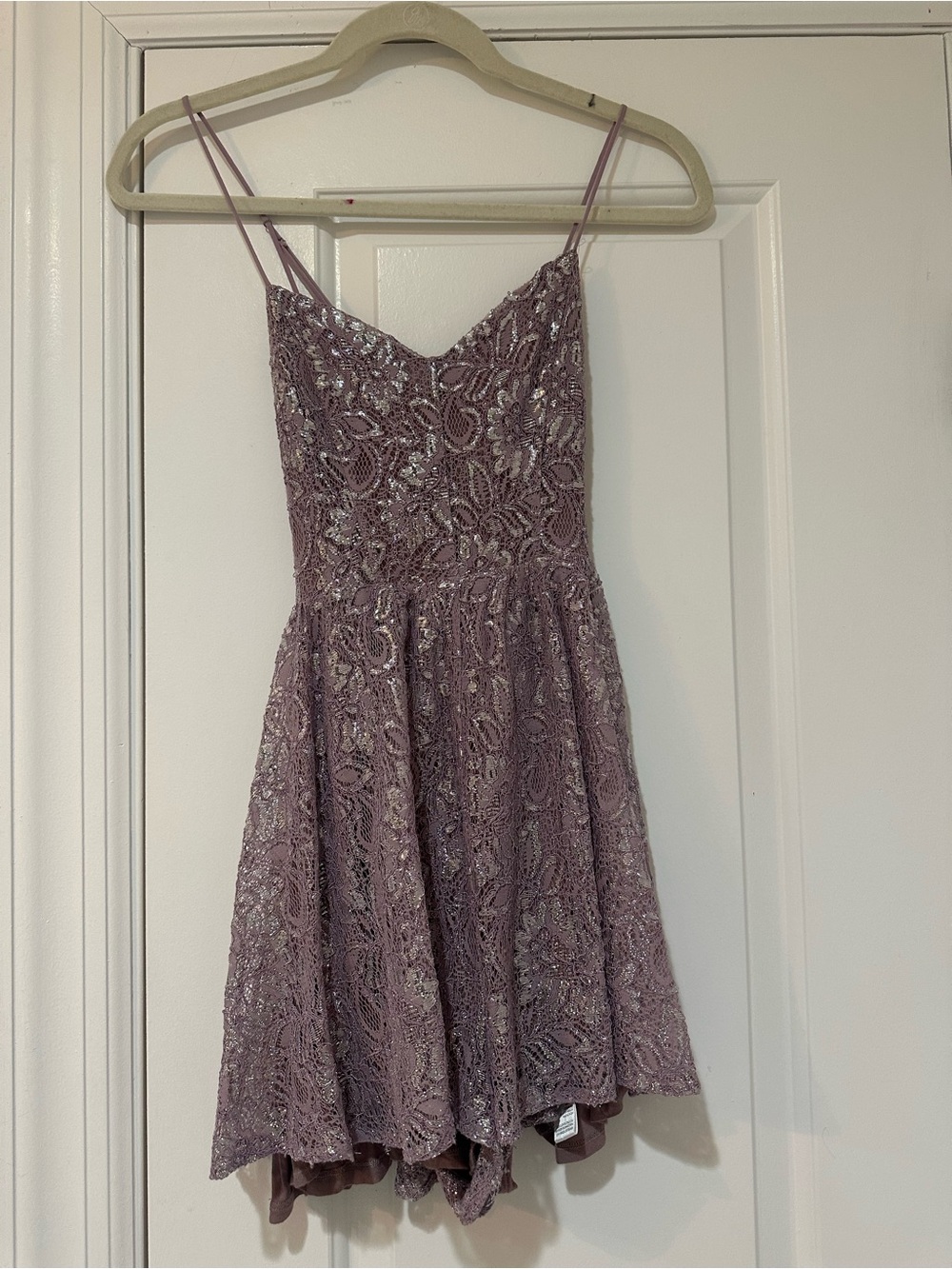 Kimchi Blue Dusty Mauve Lace Strapless Fit-and-Flare Romper